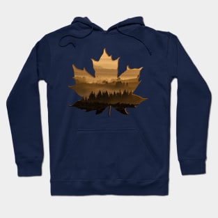 Maple Leaf Silhouette Lanscape Foggy Forest Hoodie